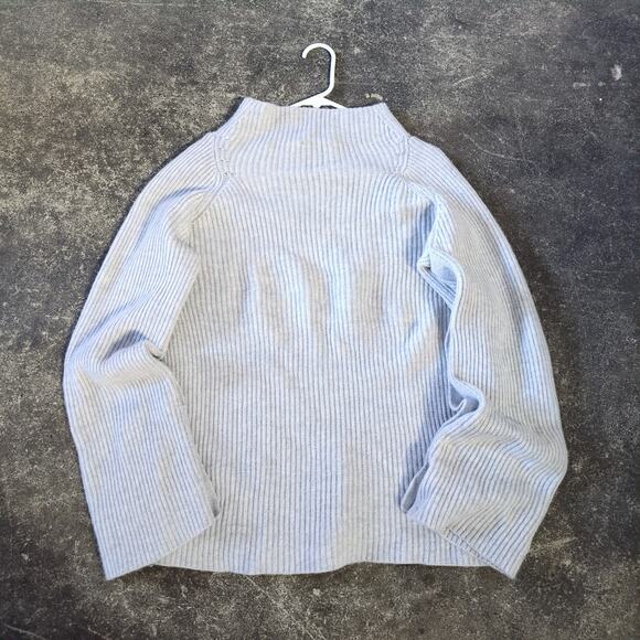 Vince Cashmere Sweater Womens XL Gray Tan Funnel Neck Wool Ribbed Button Sleeve - Picture 4 of 9